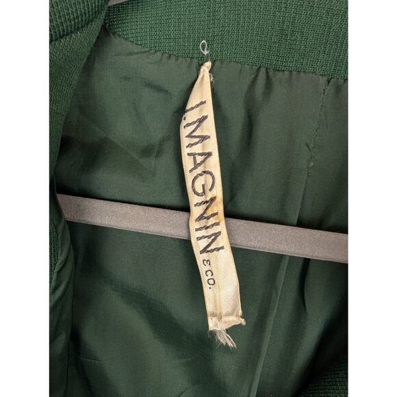 I. Magnin Pea Coat Knitted Wool Vintage 60s Duster Classic Winter Green Size 14 - Picture 12 of 16